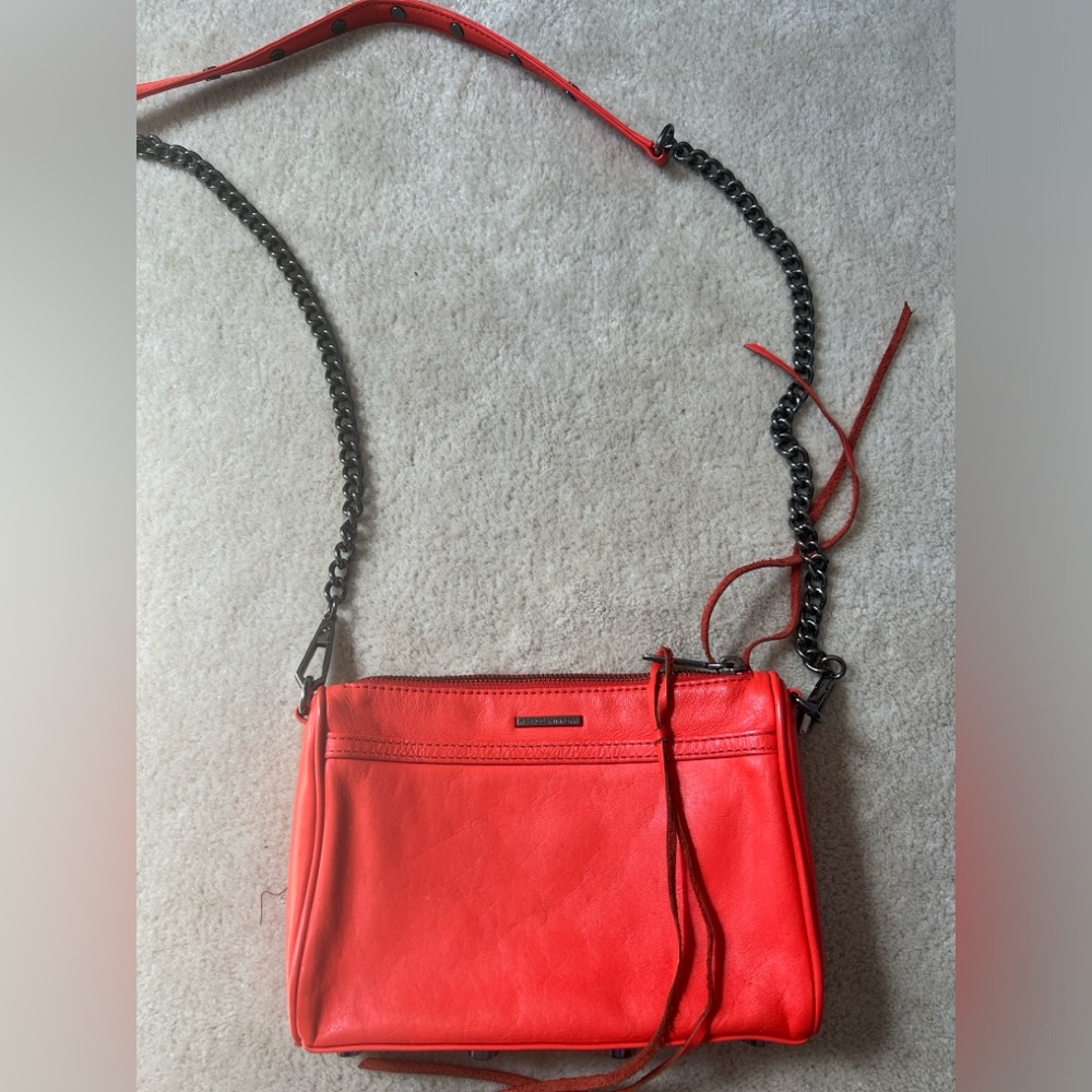 Authentic Rebecca Minkoff Neon Orange Leather Mini Mac Purse.